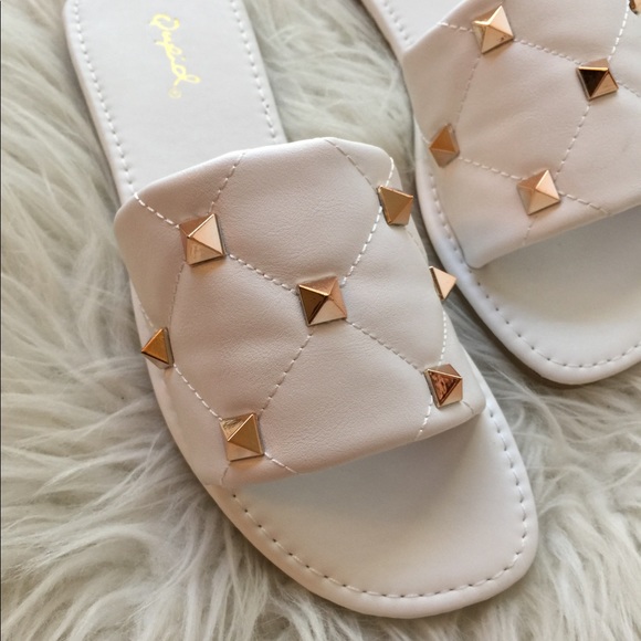 Spiked White Quilted Square Toe Sandals - Picture 5 of 16